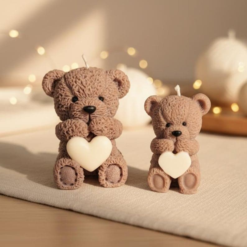 Teddykerze mit Herz, klein und groß